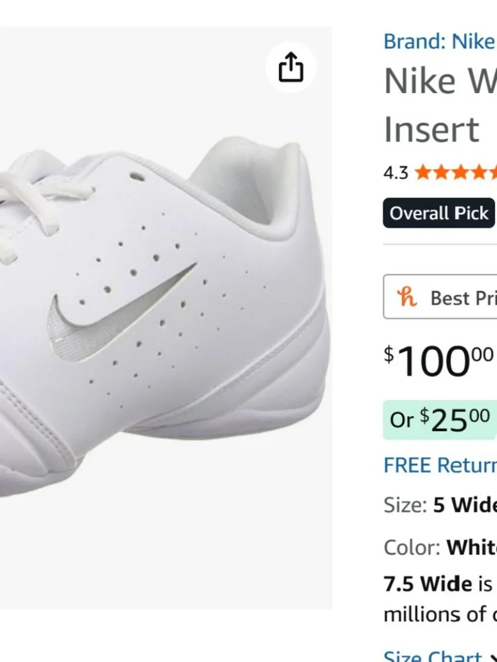 Nike - Sideline II Insert Cheer/Dance Sneakers - Size 8
